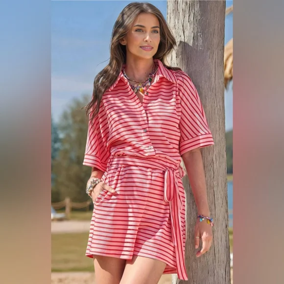 Entro Knit Striped Button-Up Romper With Pockets! Women's Size Small NWOT - Picture 1 of 5